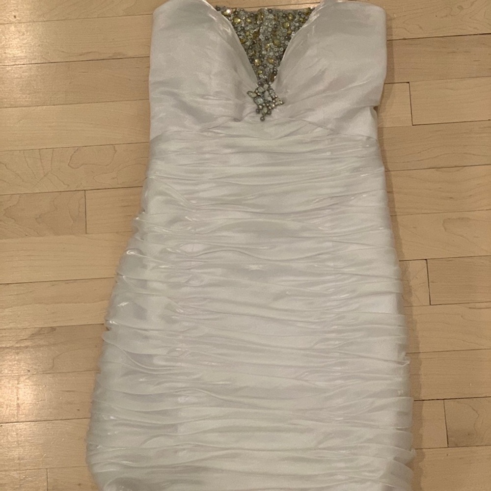 White dress with rhinestone detail